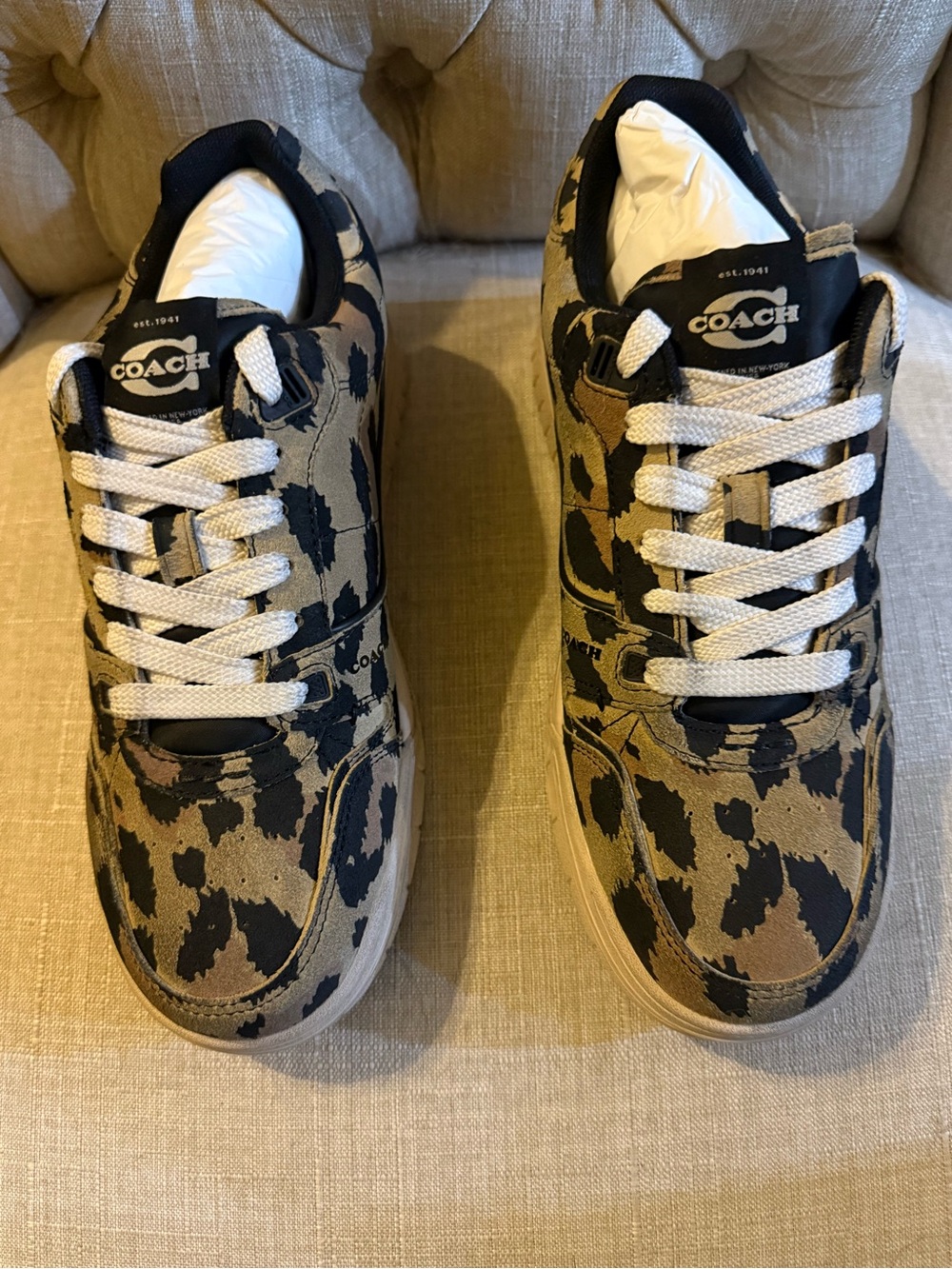 Coach Leopard-Print Sneakers in Black and Tan